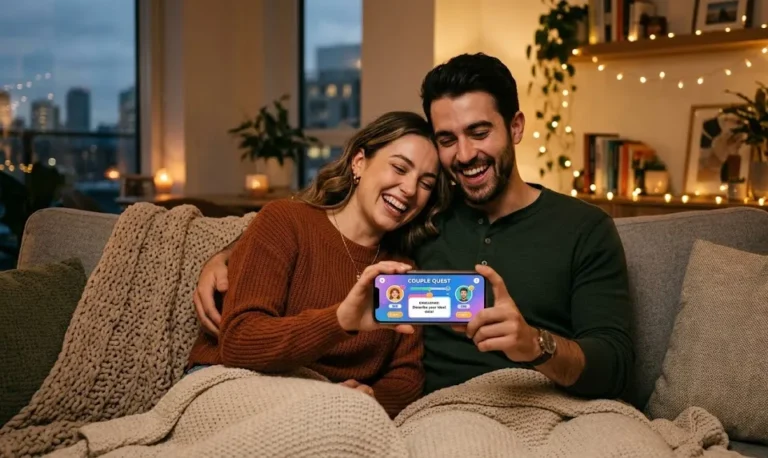Couple playing online game on phone