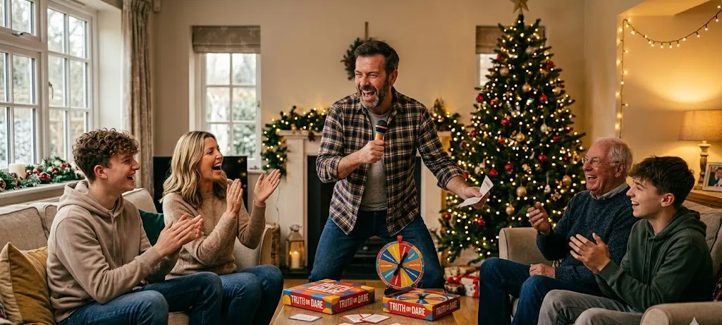 Family performing funny dares