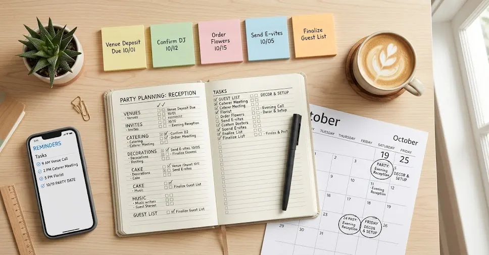 Party planning checklist desk